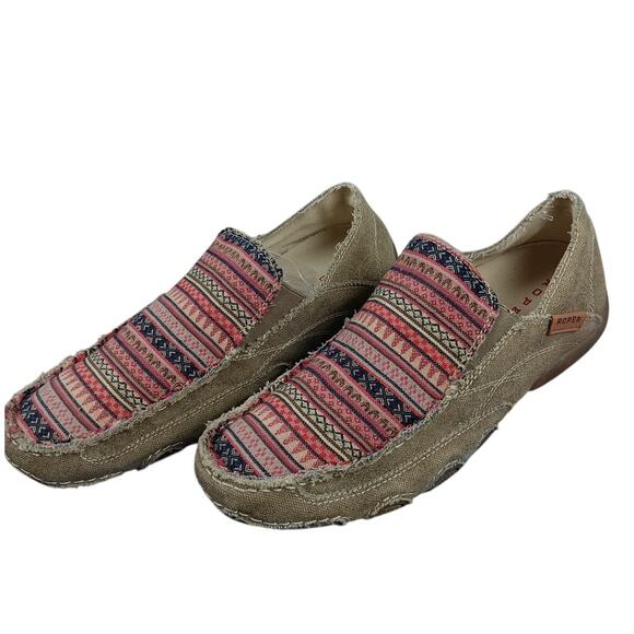 Roper Daisy Driving Moccasins Women's 9.5 Tan Canvas Southwestern Slip On - Picture 3 of 9
